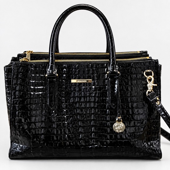 Brahmin Handbags - Brahmin Blake Satchel Black La Scala Croc Embossed Leather Tags Attached $425